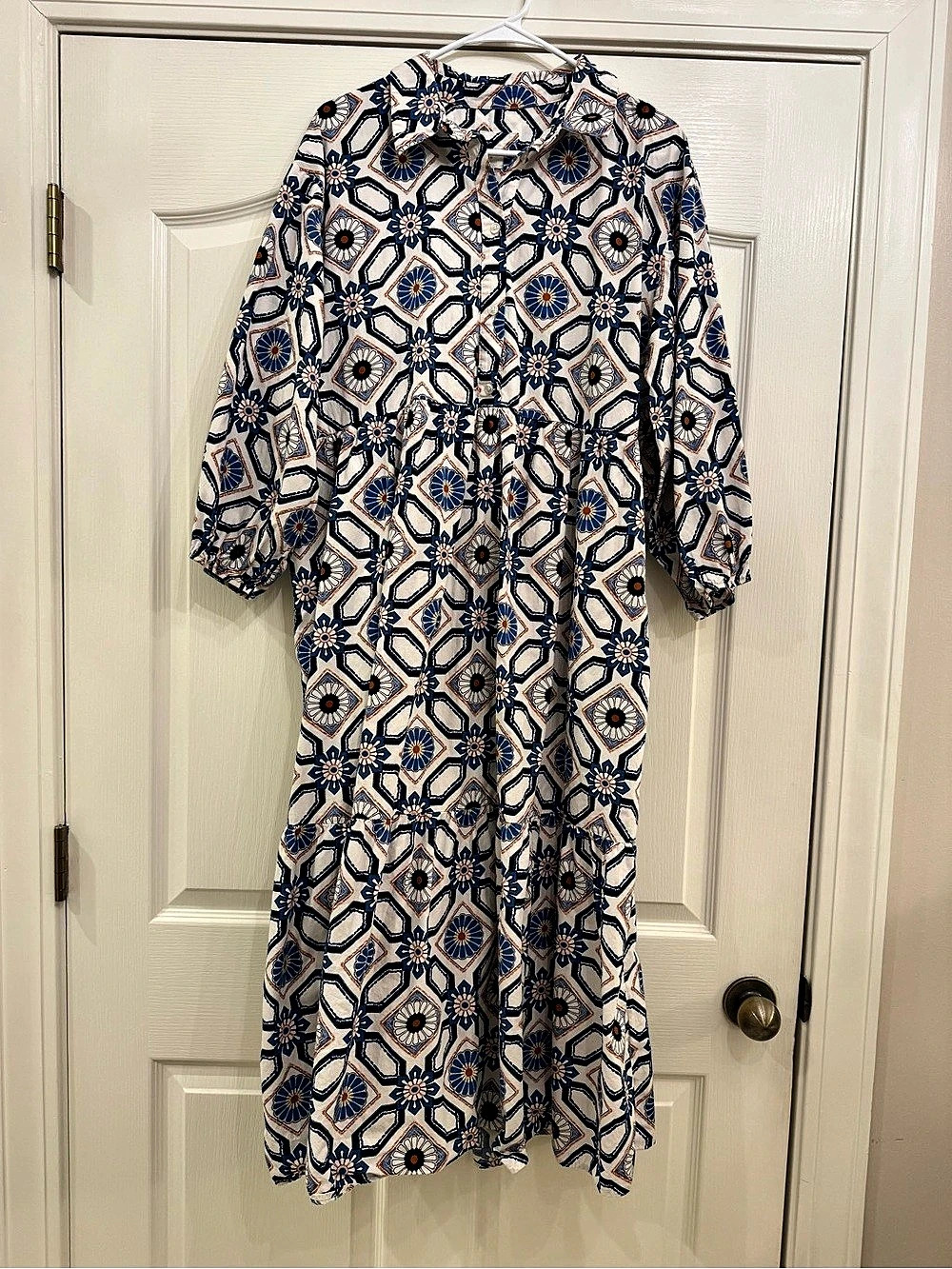 Maeve The Bettina Tiered Midi Shirtdress Blue & White XL